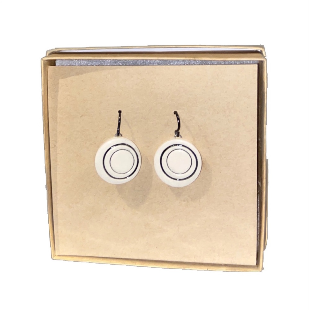 NEW- Cream & Black Circle Design Artisan Earrings